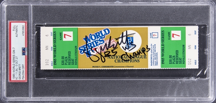 1985 George Brett Signed Kansas City Royals/St. Louis Cardinals World Series Game 7 Full Ticket - PSA Authentic, PSA/DNA Authentic